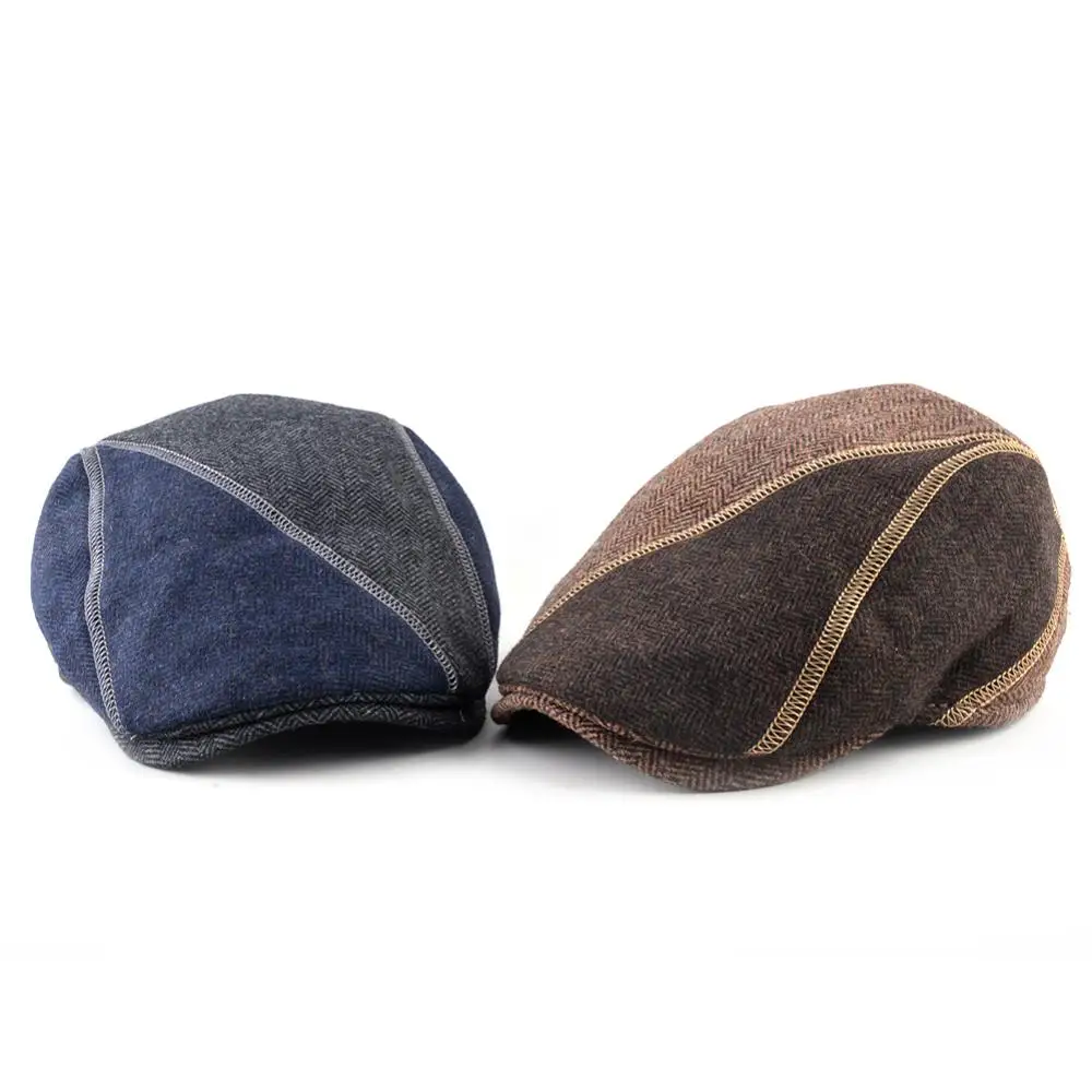 Mixed colors caps Men Berets winter Cotton Hats Thick warm Peaked cap casual Gorras Planas bone Flat hat Men's Berets boina