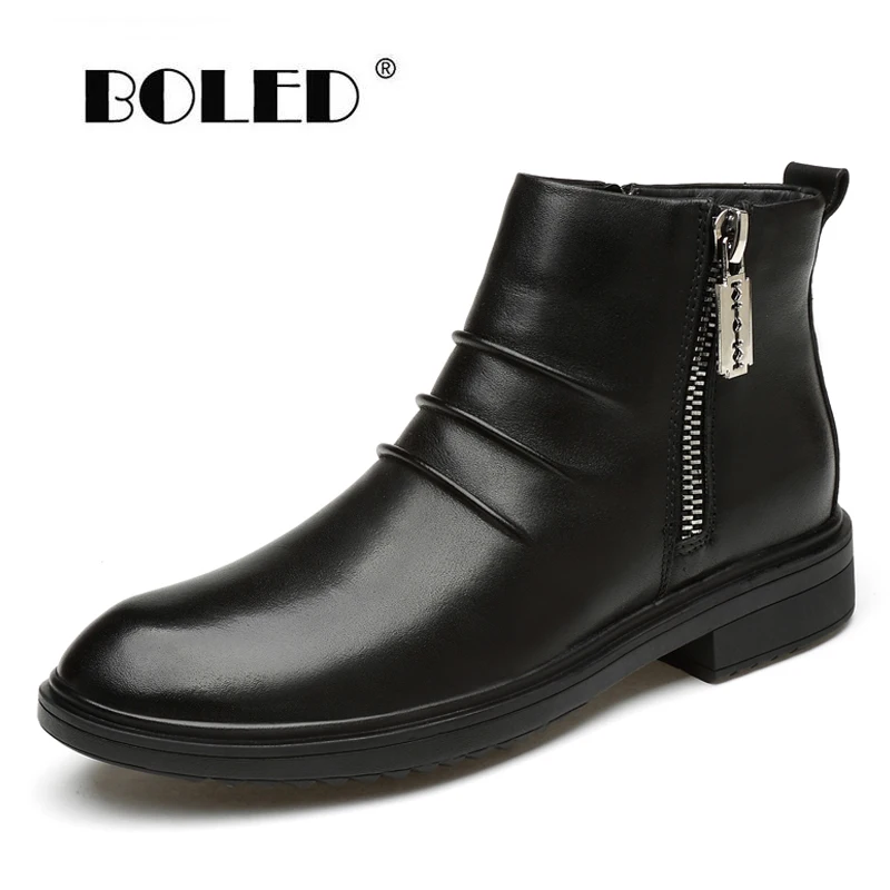 

Plus Size Boots Men Plush Warm Natural Leather Ankle Snow Boots Waterproof Lace Up Autumn And Winter Shoes Zapatos Hombre