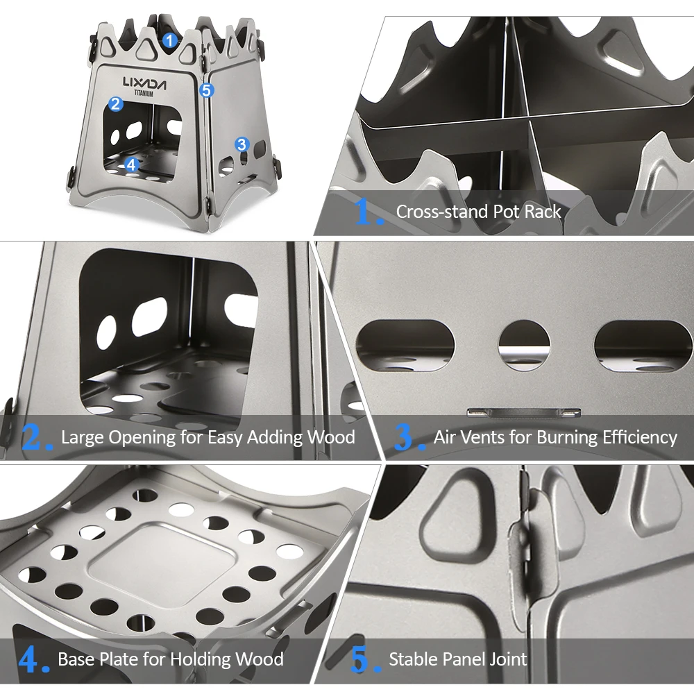 

Lixada Compact Folding Titanium Wood Stove with Mini Alcohol Stove for Outdoor Camping Cooking Picnic Hiking Fishing