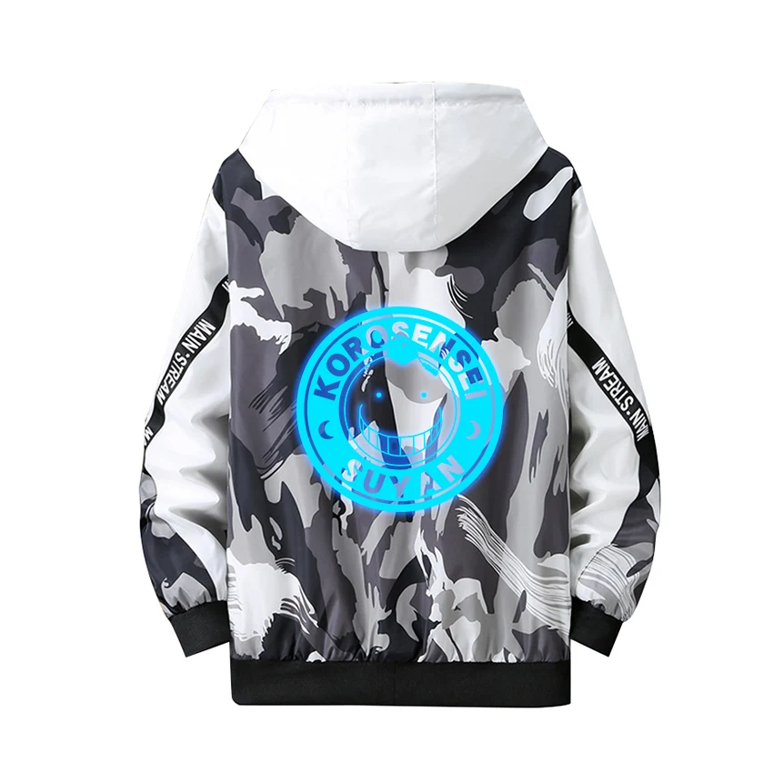

Assassination Classroom Cosplay Hoodie Role Korosensei Luminous Print Zipper Camouflage Splicing Warm Sport Coat Thick Jacket