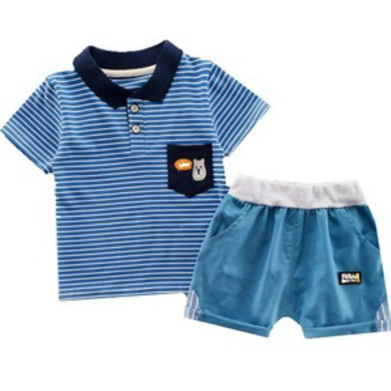 Одежда для маленьких мальчиков 2019 г. Новый комплект топы в полоску с короткими