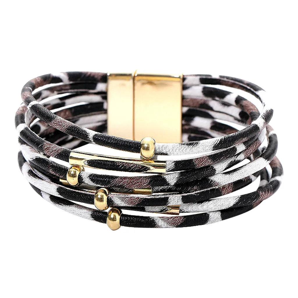 7 Roots Fashion Magnetic Multilayer Leather Bracelet Leopard Ladies Trendy Jewelry Gift Bohemian Retro Chain Bracelets For Women | Украшения