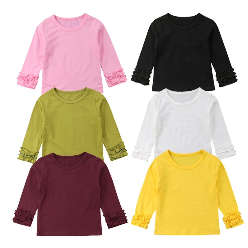 

Autumn Toddler Baby Girl Clothes T-Shirt Long Sleeve Kids Solid Color Tops Tee Clothes Cute Ruffle Puff Sleeve T-shirt