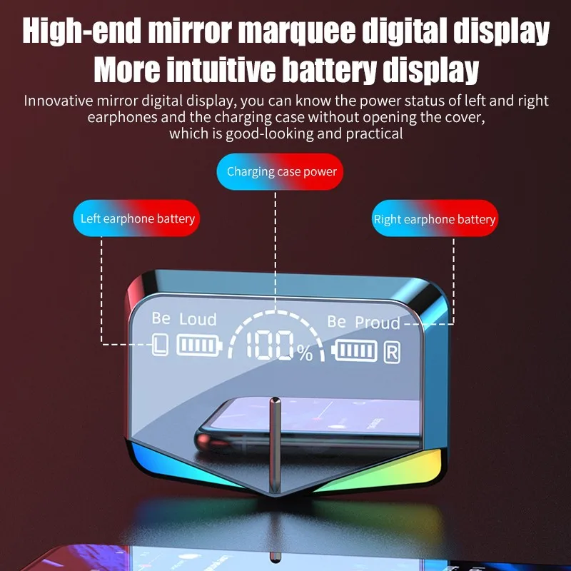 

New Bluetooth Stereo Earophone Gaming Headset Wireless Touch Earbuds Headset 2000mAh Battery LED Display Type-C Charge Case