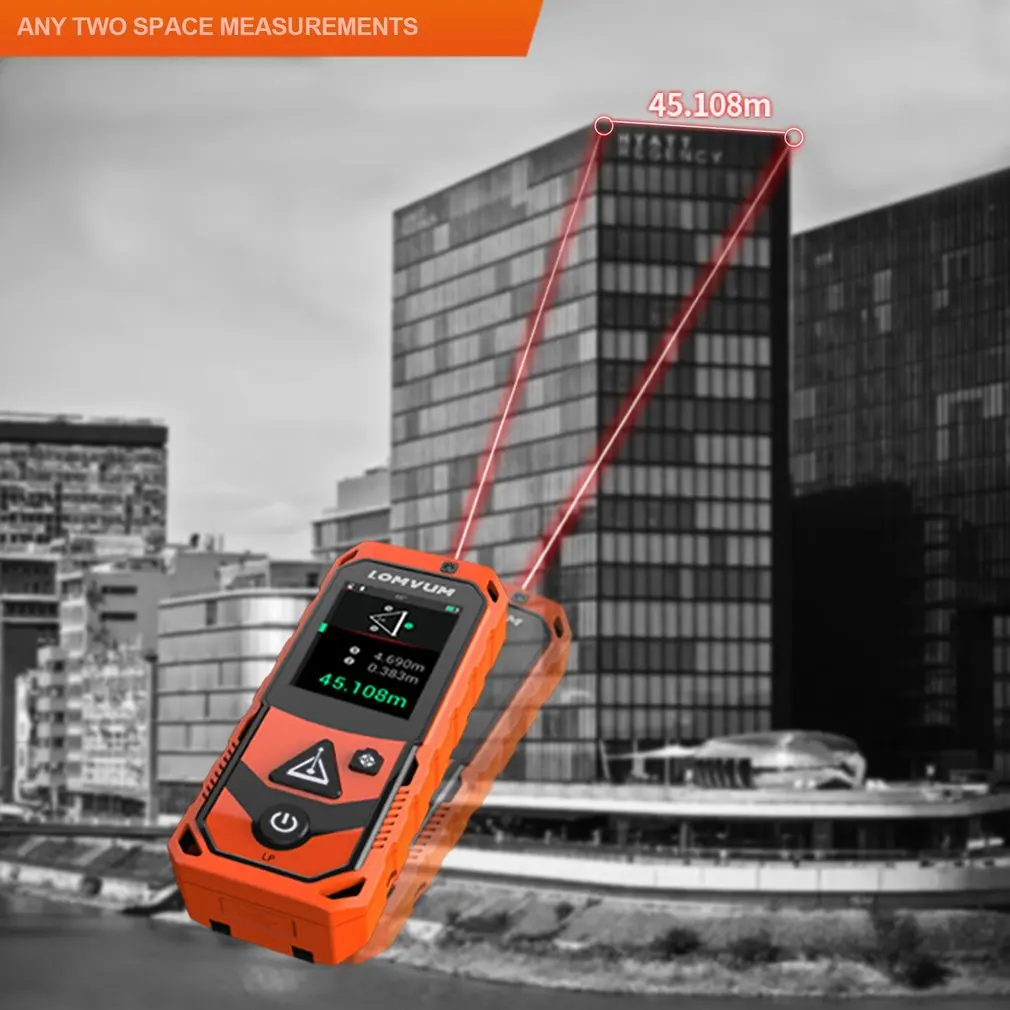 

Touch Screen Laser Distance Meter Rangefinder Area Volume Angle Automatic Calibration Range Finder100mLPCJY01002