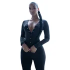 Новинка 2021 г., женские слитные брюки на пуговицах с вышивкой букв, сексуальный дизайн, костюм с V-образным вырезом и длинным рукавом, Повседневная мода