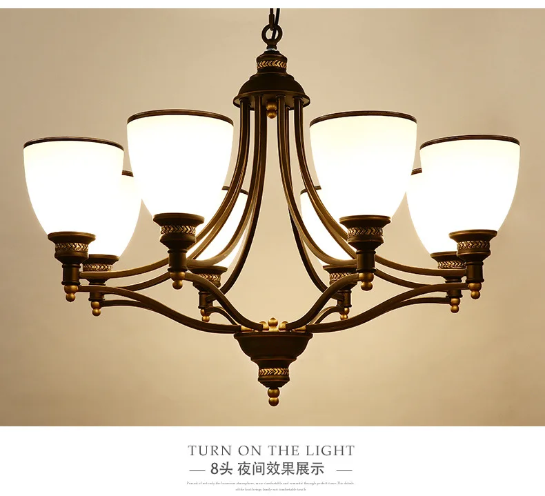 

Led American Chandelier Mediterranean Style Glass Lampshade Living Room Iron Chandelier Rural Dining Hall Bedroom Lamp
