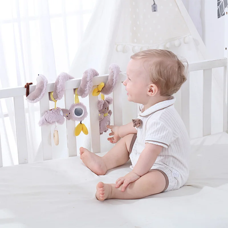 

Baby Cartoon Koala Plush Strollers Pendant with Distorting Mirror Molar Ring Music Device Newborn Appease Toy Bed Winding Toys
