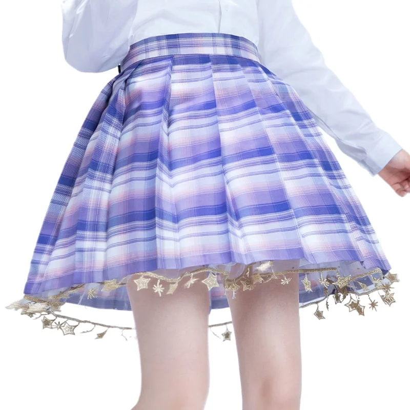 

Teen Girls Pleated Skirt for Young Women Star Pendant Tassel Mini Skirt Cosplay Harajuku Skirt Skater Kawaii Skirt