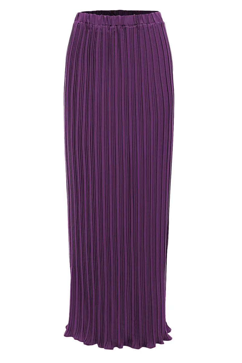 

Fashionable Muslim Elegant Pleated Skirt Chiffon Turkish Half Skirt Women High Waist Button Evening Long Maxi Islamic Clothing