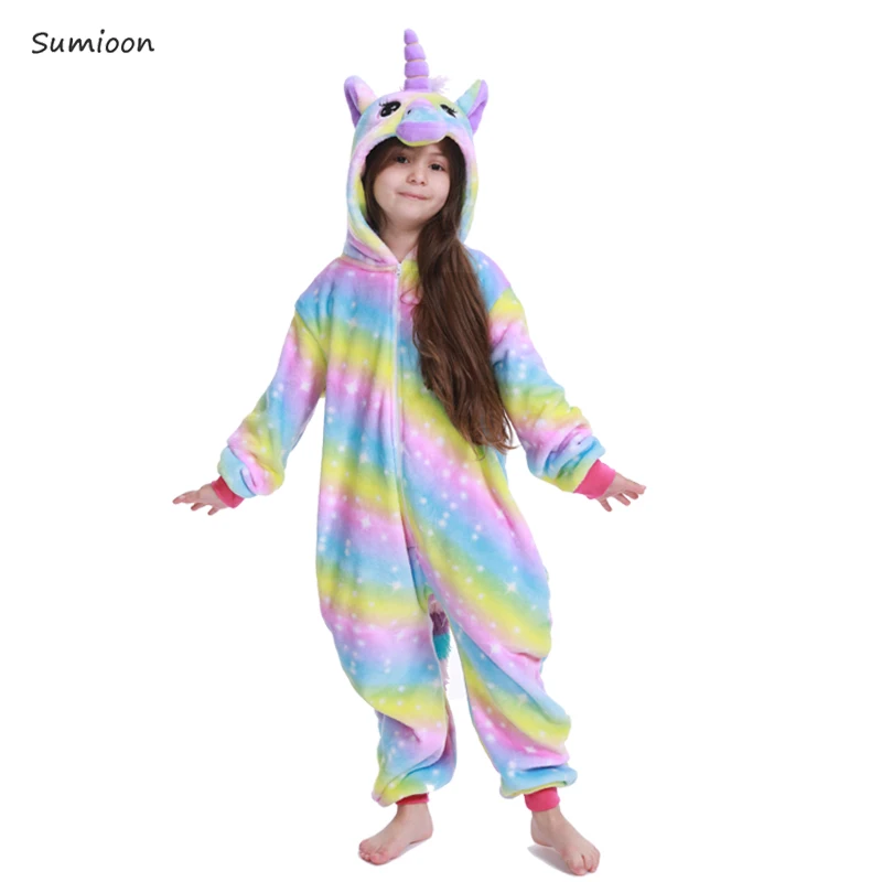 Rainbow Unicorn Новые детские кигуруми одеяло "Панда" комбинезоны для девочек Комбинезон для взрослых и детей животных единорог пижамы Onesie Косплэй Фланелевая Пижама Костюм - Цвет: Rainbow Unicorn