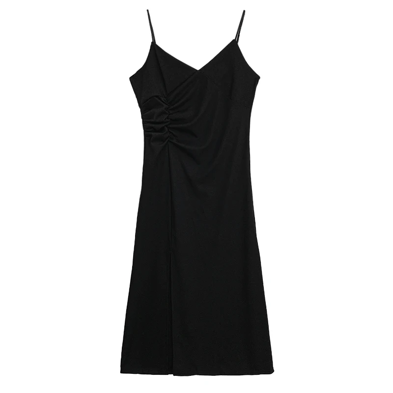 

2021 Summer Sexy V-neck Sling Dress Elegant Temperament Sleeveless Pure Color Mini Off Shoulder Black Dress Bodycon Vestido