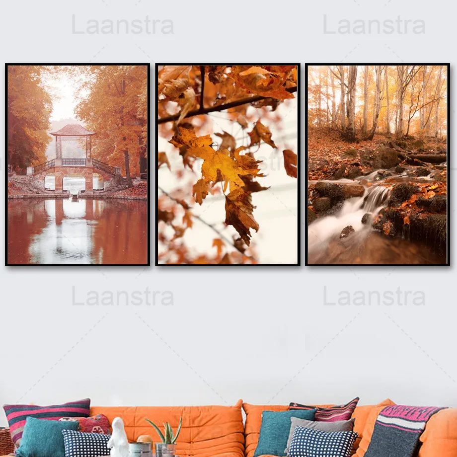 

Autumn Landscape Home Decoration Painting Maple Leaf Forest River Living Room Wall Canvas Poster Elk Bedroom Prints Flower Decor