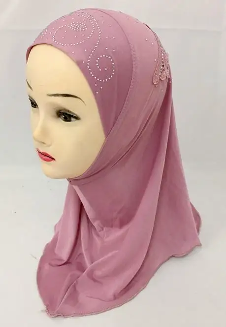 Детские Цветочные кепки со стразами мусульманский головной платок шаль Рамадана