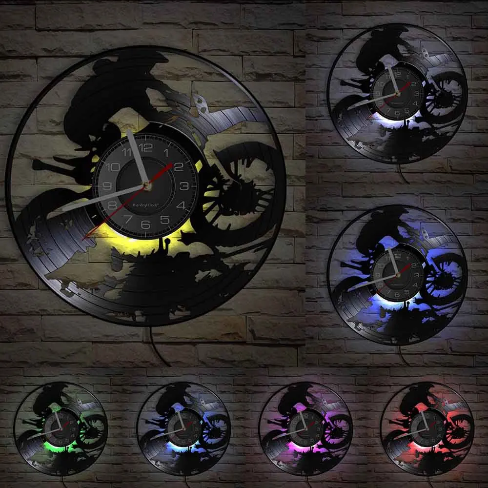 

Спортивные настенные часы для мотокросса, с виниловой пластиной