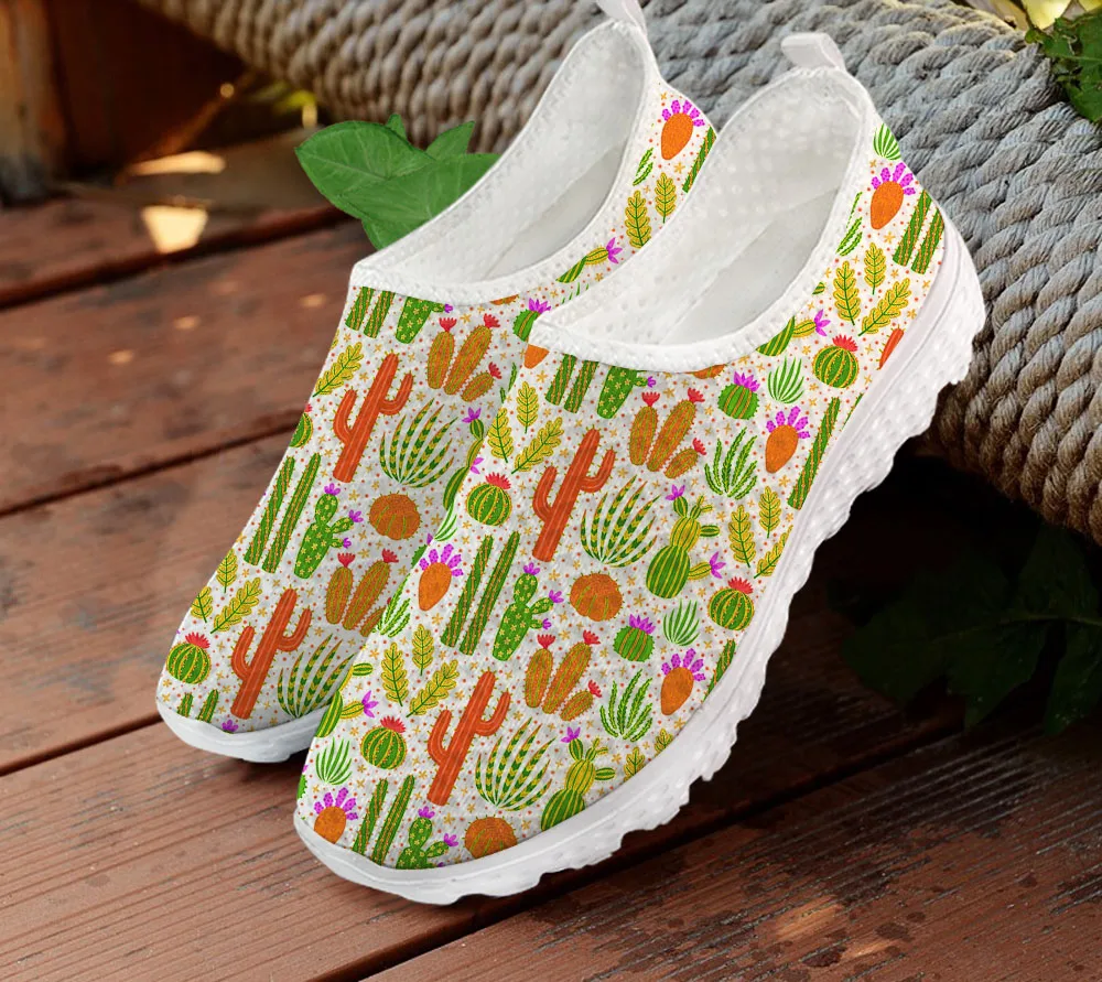 

INSTANTARTS Fashion Tropical Cactus Pattern Lady Flat Shoes Slip on Mesh Sneaker Summer Outdoor Light Loafers Lazy Shoe Zapatos