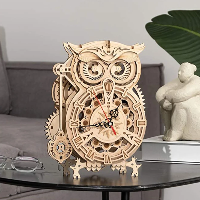 

3D Wooden Puzzle Clock Model Kits Gift For Adults & Teens Owl Clock E7