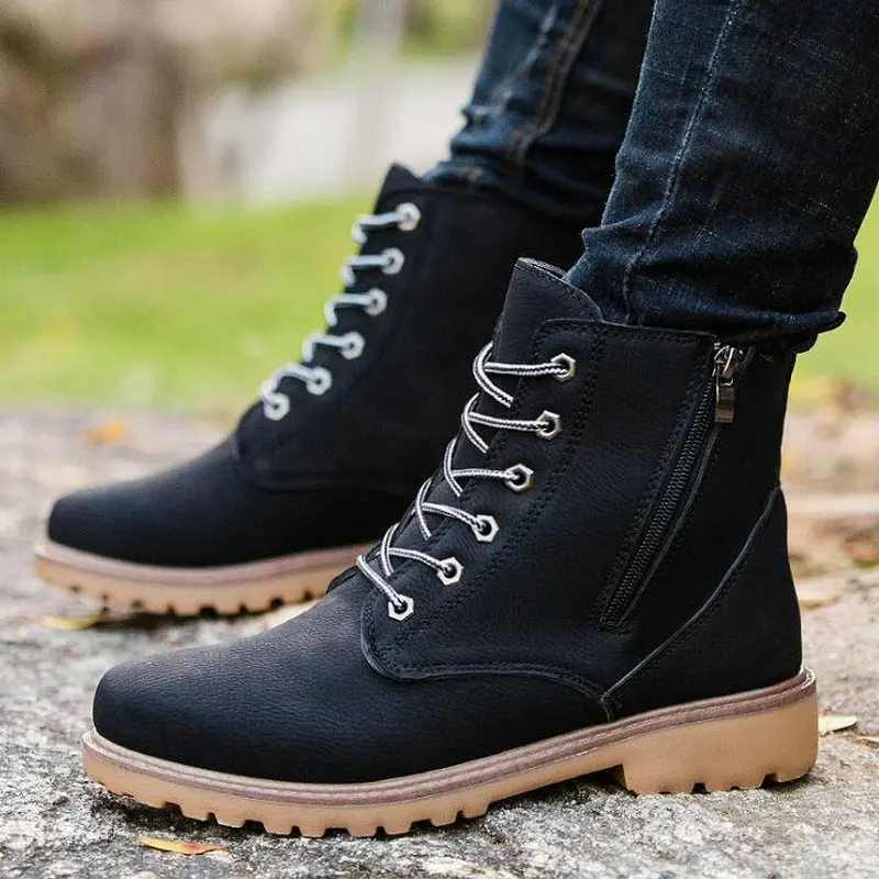 Осенне-зимняя обувь мужская кожаная на молнии Зимняя кожаные мужские ботильоны |