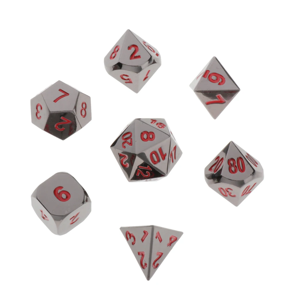 Black Nickel Red Набор металлических многогранных кубиков, 7 шт комплектных кубиков D4 D6 D8 D10 D12 D20 отлично подходит для подземелий и Драконов - Цвет: Black Nickel Red