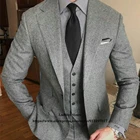 Мужской твидовый костюм из трех предметов, классический шерстяной пиджак, жилет и брюки для свадьбы, выпускного, смокинга, Официальный деловой пиджак, для зимы