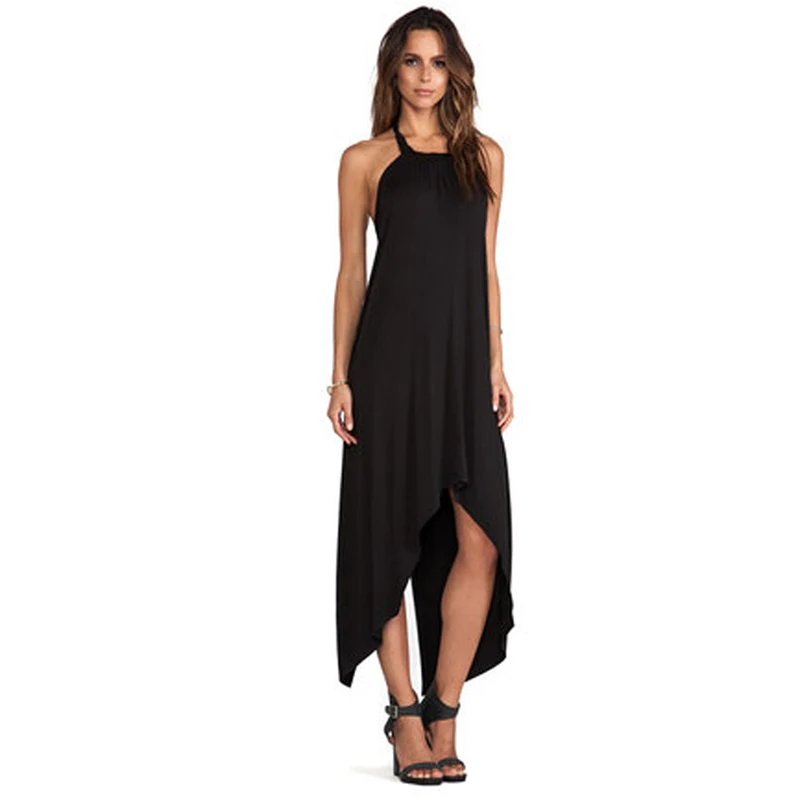 

Sexy Big Open Back Cross Fishtail Skirt Black Lace Up Neck Sleeveless Dress