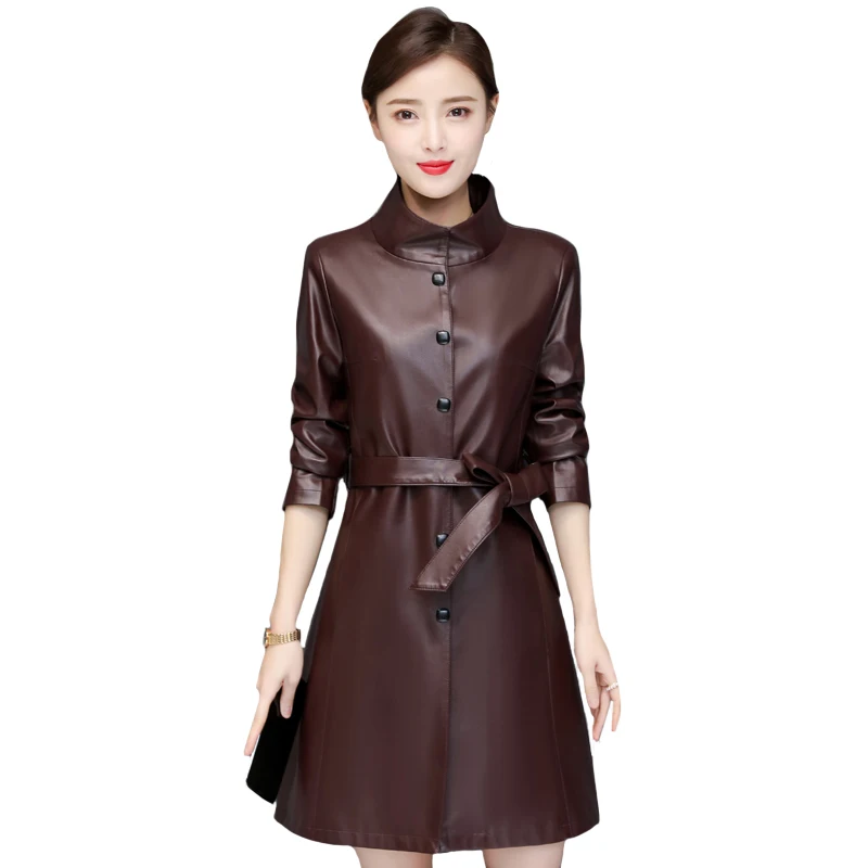 2020 осенне зимняя женская длинная куртка из искусственной кожи с хлопковой