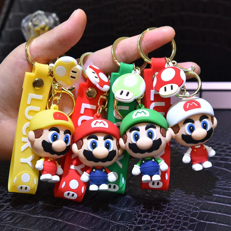 

Creative silicone doll keychain pendant cartoon Mario cute couple car key chain bag small charm