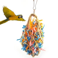 creative parrot paper strips toy bite proof parrot chewing mesh bag hanging birds cage decoration playing toy for parakeet new