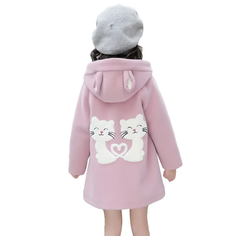 

Teen Girls Clothes Autumn and Winter 2020 Children Tracksuit Fashion Cartoon Cat Thick Warm Long Woolen Coats Jackets 3-14 Years