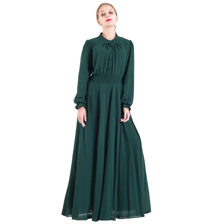 

2020 new spring Dubai Muslim dress women high quality chiffon long sleeve Slim waist dresses a1384