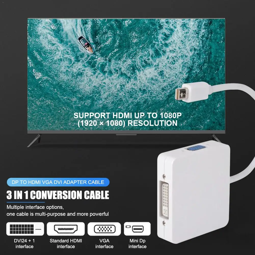 3 в 1 Конверсионный кабель мини многофункциональный портативный DP к HDMI VGA адаптер