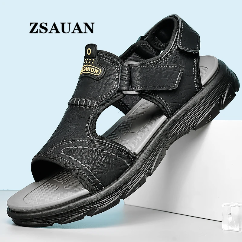 

Men Shoes Anti-skid Big Size 46 47 48 Dropshipping ZSAUAN Beach Men Sandals Leather Summer Men Casual Shoe Handmade