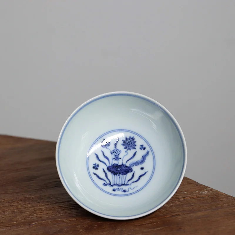 Imitaci&oacute;n Ming azul y blanco monta&ntilde;a Creaci&oacute;n de habitaci&oacute;n pintado a mano grano de pescado pu-erh taza de t&eacute; 120 cc-2