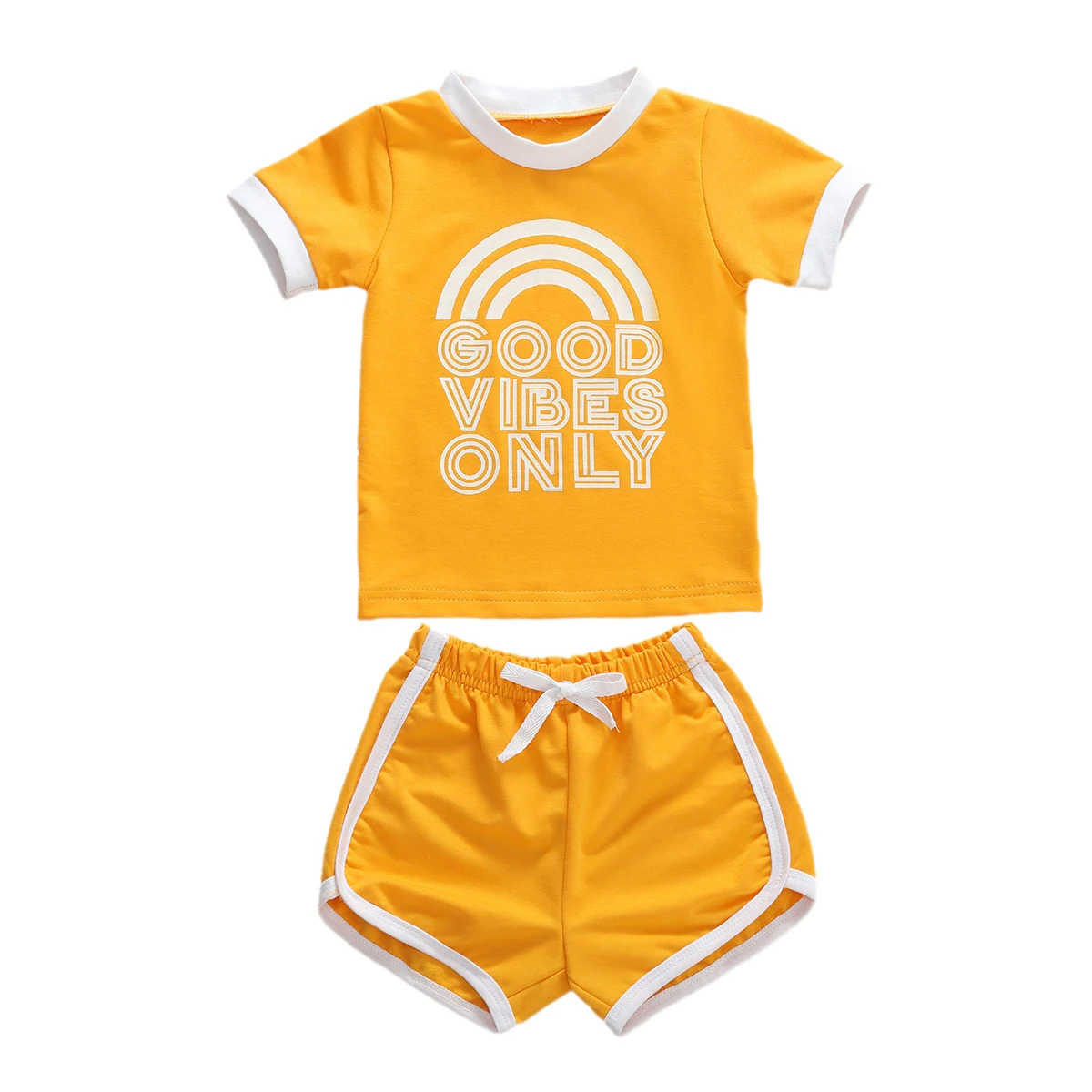 

AA 2020 Toddler Baby Girls Clothing Set Yellow Short Sleeve Letter Print T-shirt Shorts Set Summer Casual Infant Sets Clothing