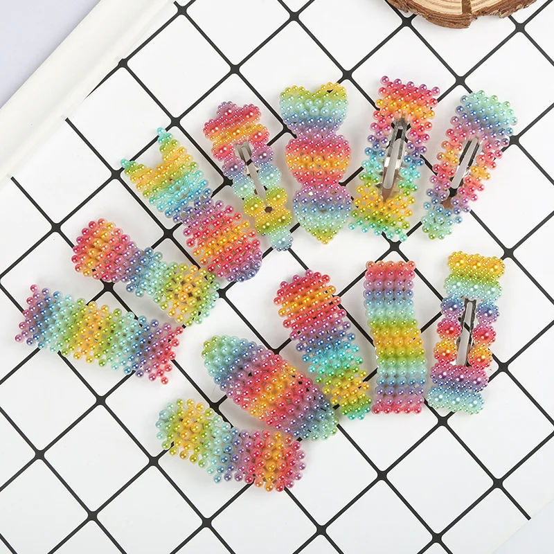 6 шт./компл. заколка для волос в виде банта с жемчугом радужного цвета детей