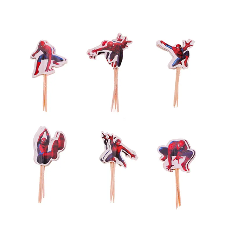 24pcs topper Украшения для дня рождения с человеком-пауком, детские синие бумажные тарелки и стаканы, топпер для торта для мальчиков, детский душ, пол, вечерние товары - Цвет: 24pcs topper