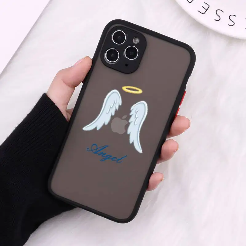 

Phone Case For iPhone 12 11 Mini Pro XR XS Max 7 8 Plus X Demon Angel Couple BFF Cartoon Matte transparent Cover