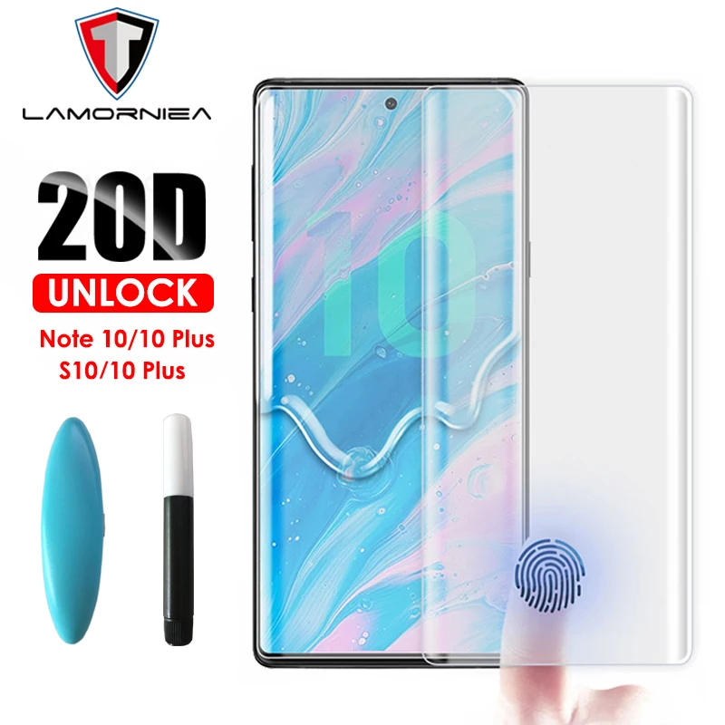 Защитное стекло 21D UV Note 10 Plus для Samsung Galaxy S8 S9 S10 5G 8 9 Full Glue + закаленное
