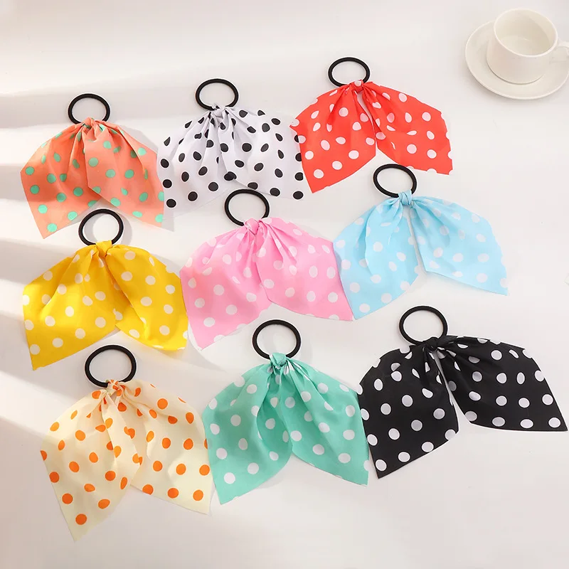 

Polka Dots Ponytail Scarf Hair Ties Ropes for Women Fashion Ribbon Bowknot Elastic Hair Rubber Bands Ladies Hair Accessories