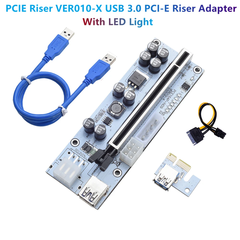 

Новый переходник PCIE, USB 3,0 PCI-E Райзер, адаптер X16 PCI Express, карта расширения для майнинга, видеокарта светодиодный светильник кой