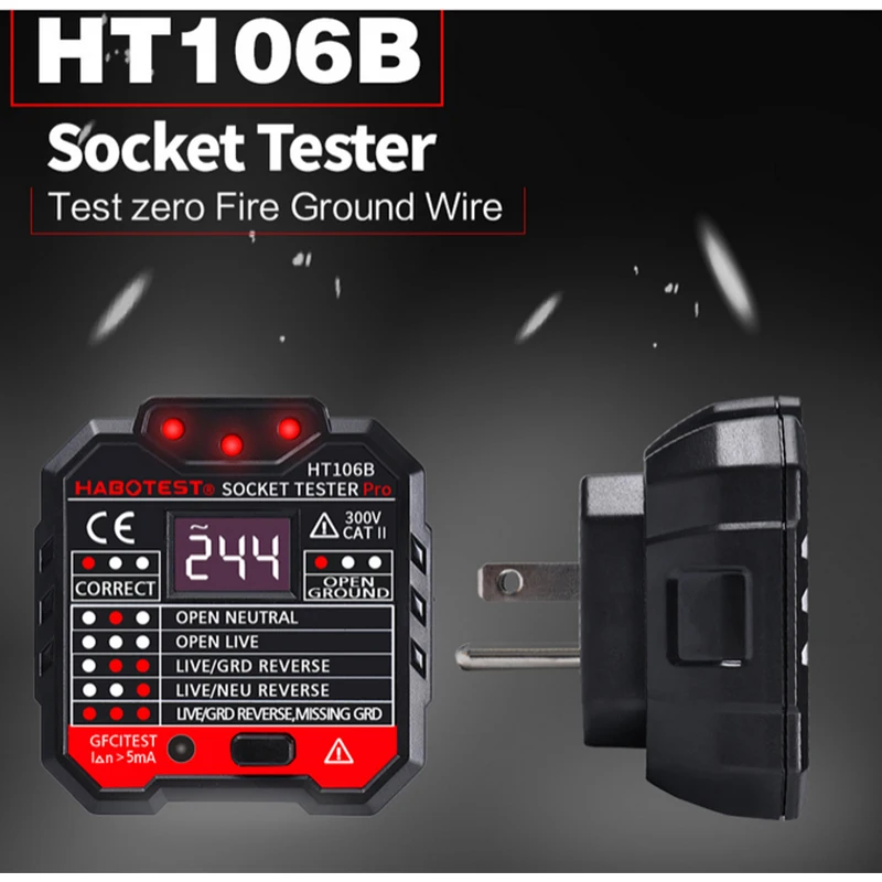 Тестер для розеток HT106 профессиональный детектор напряжения с вилкой Стандарта