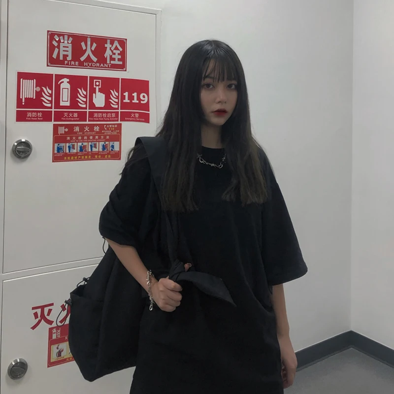 Woherb Summer 2021 Harajuku T Shirt Women Cartoon Skull Print Graphic T-shirt Loose Black Short Sleeve Tee Shirts Streetwear | Женская