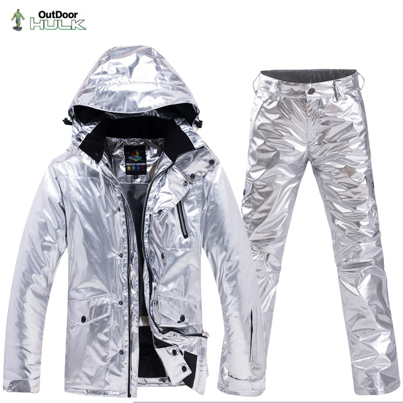 

Зимний Блестящий лыжный костюм для мужчин и женщин, Высококачественная парная куртка и брюки, водонепроницаемый ветрозащитный лыжный кост...