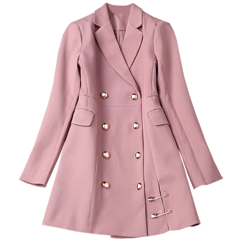 

2021 HIGH STREET Newest Designer Blazer Dress Women's Long sleeve Double Breasted Notched Collar Long Blazer