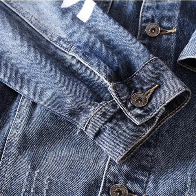 

Streetwear Printing Denim Jacket Men Slim Fit Hip Hop Fashion Outerwear Vintage Washed Single Breasted Jean Jackets Male Coats
