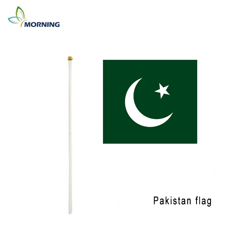 

MORNING custom 10pcs small 14*21 cm Pakistan flag with pole