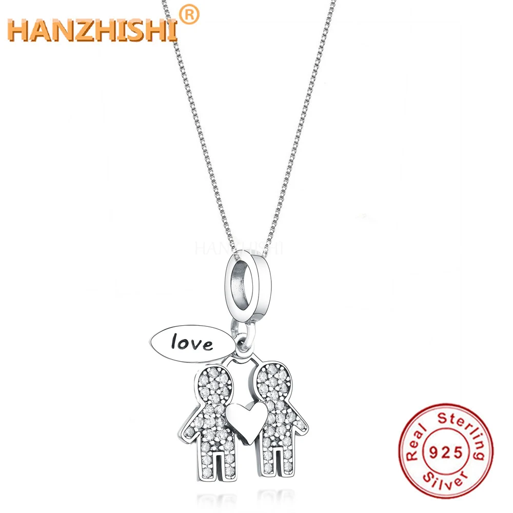 

Love Heart Necklace 925 Sterling Silver Crystal Boy Girl Pendant Box Chain Necklace Vintage Fine Jewellery Gift for Women Men