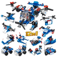meow 12 in 1 city police series deformation helicopter building blocks patrol airplane bricks educational toys christmas gifts