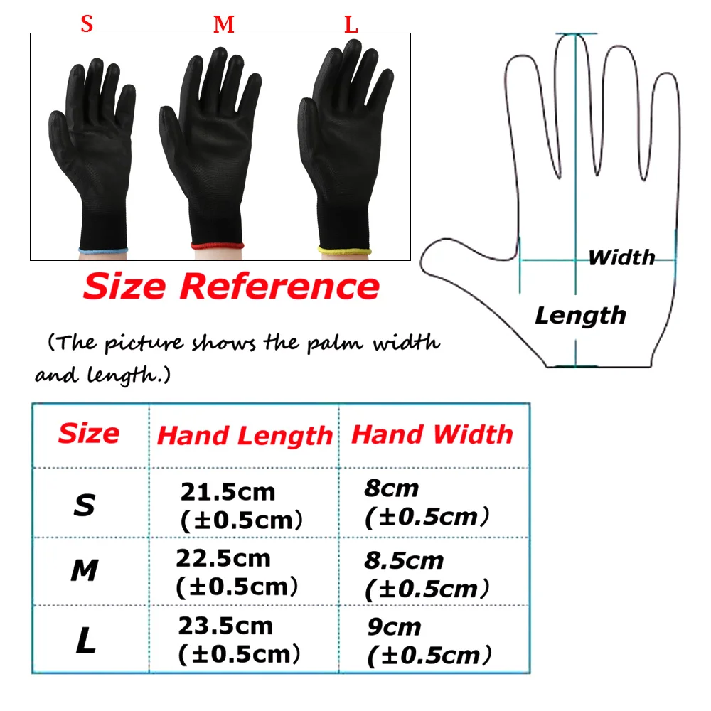 

6 Pairs Work Safety Gloves Anti-static Black Non-slip Polyurethane Nylon PU Labor Protection Coated Protection High Quality New