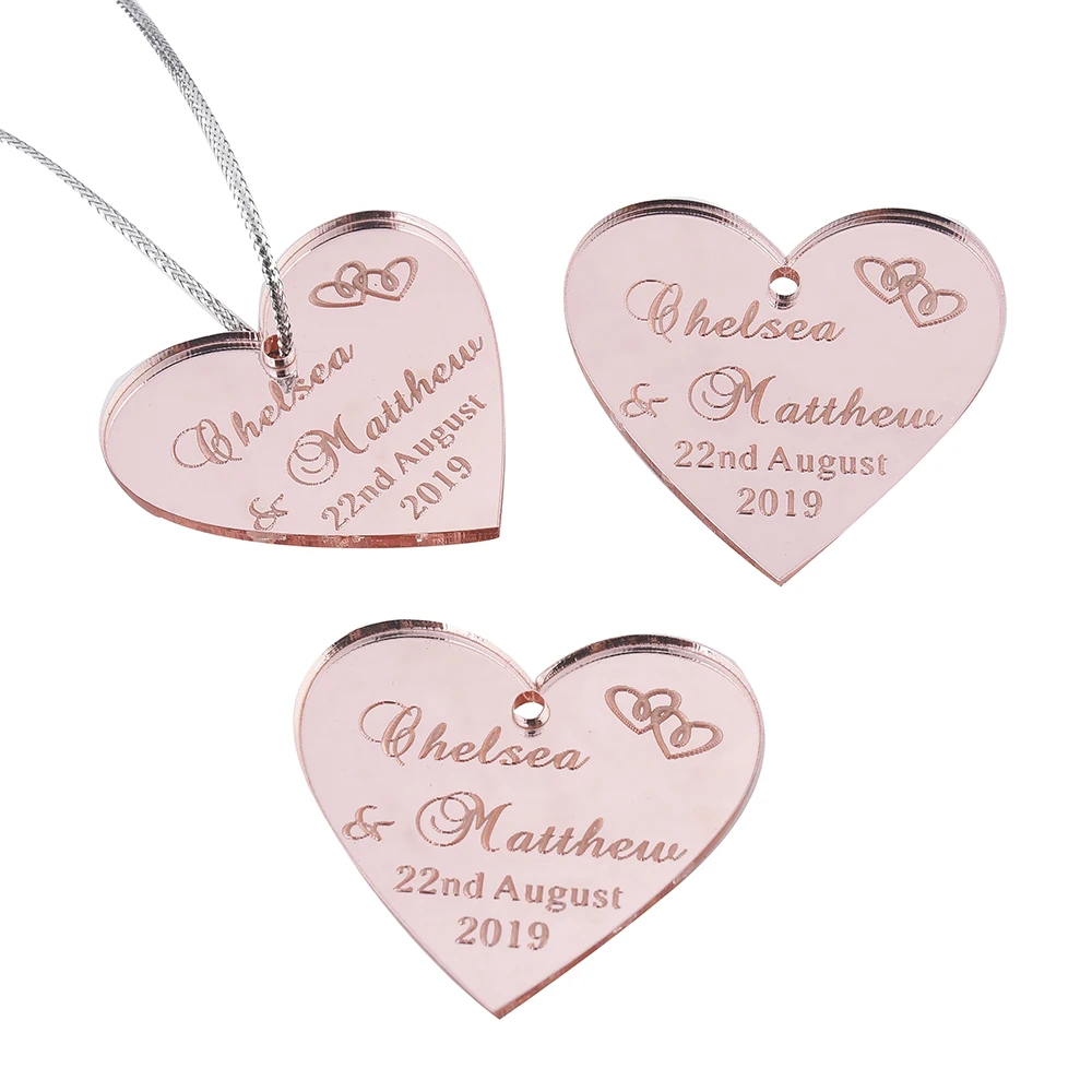 100 шт. персонализированные дневные ярлыки с розовыми сердечками свадебные бирки
